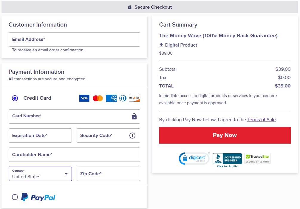 The Money Wave - Checkout Page